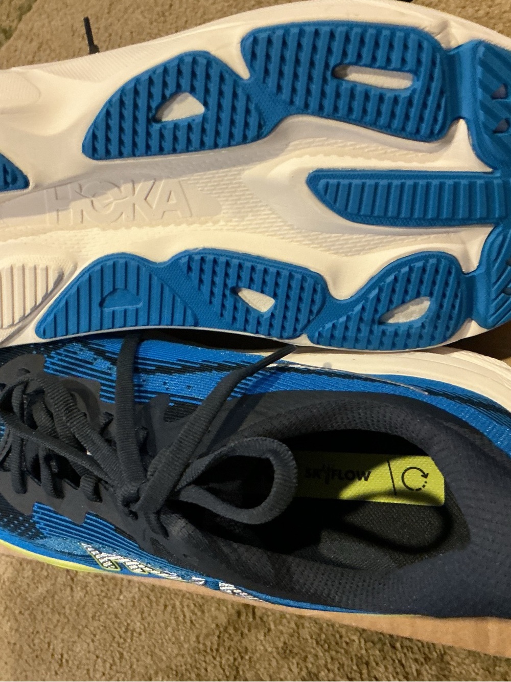 Hoka One Skyflow Running Shoe Blue with Lime Accent Running Shoes Men’s 8 no box - Picture 5 of 9